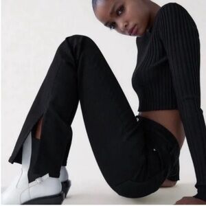 Zara Split Hem Straight Leg High Rise Black Wash Jeans size 4